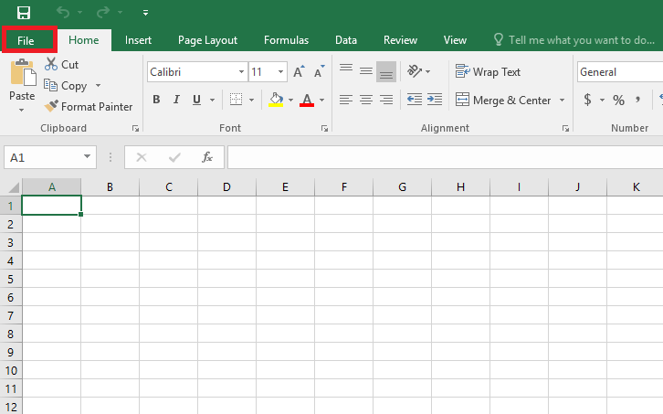 Excel file menu
