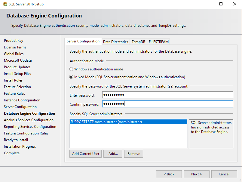 SQL Server Database Engine Server configuratie