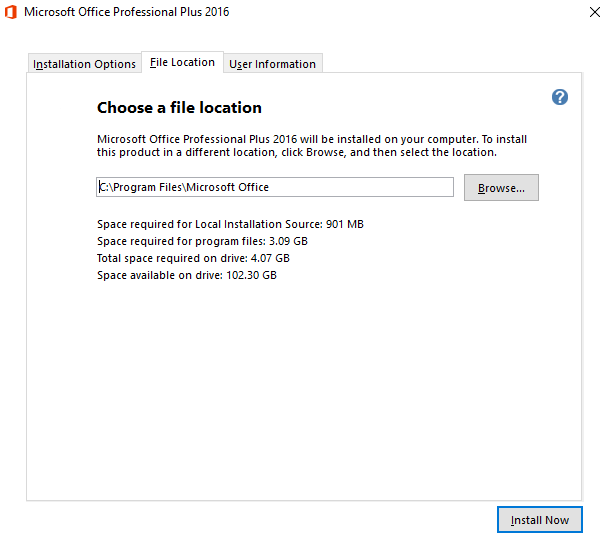 office 2016 installation file location