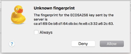 Bevestig nu de unknown fingerprint