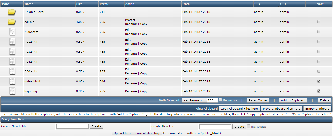 DirectAdmin files domain