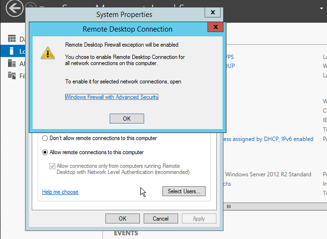 allow remote desktop to server 2012