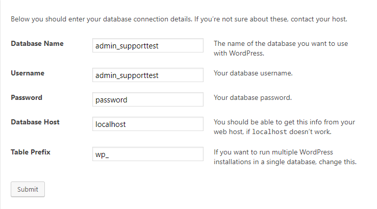 WordPress_database_settings