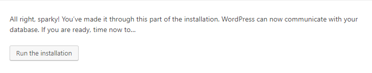 WordPress run the installation