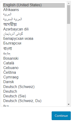 WordPress setup select language