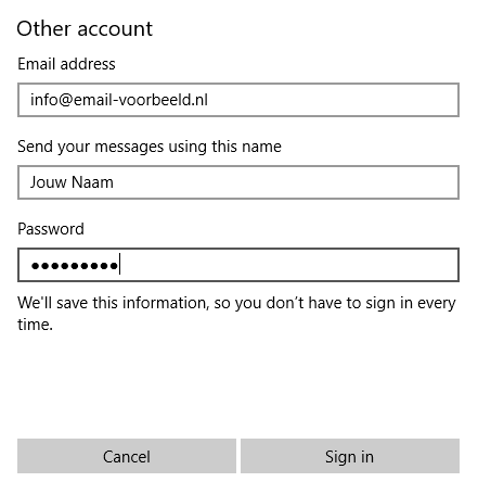 Voer je e-mailadres, naam en wachtwoord in