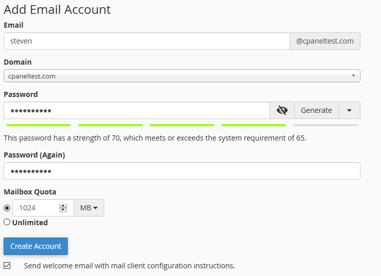 cpanel add email account