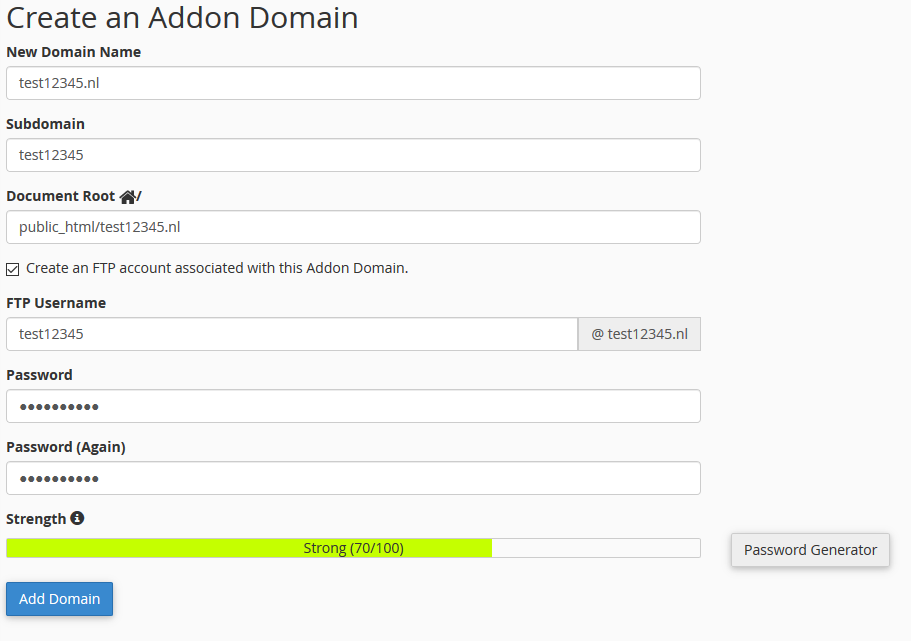 cpanel create addon domain
