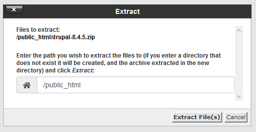 cpanel file manager extract drupal files