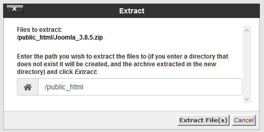 cPanel extract zip contents