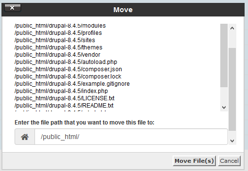 move drupal files in cpanel file manager