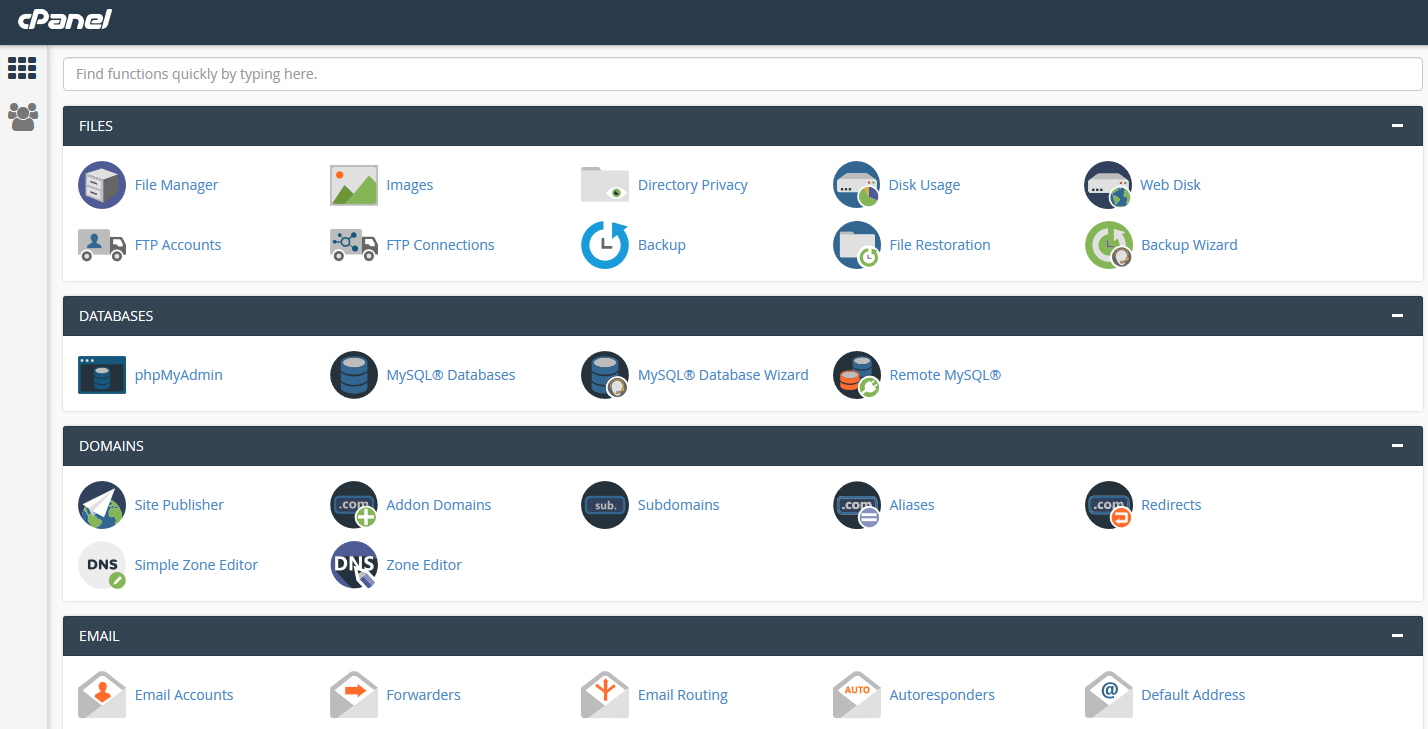 cpanel home screen