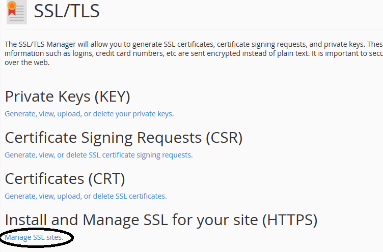 cpanel ssl manage ssl sites