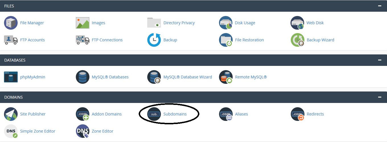 cPanel subdomains button
