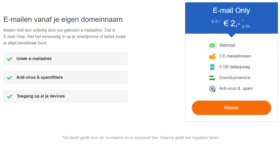 kies het gewenste pakket uit