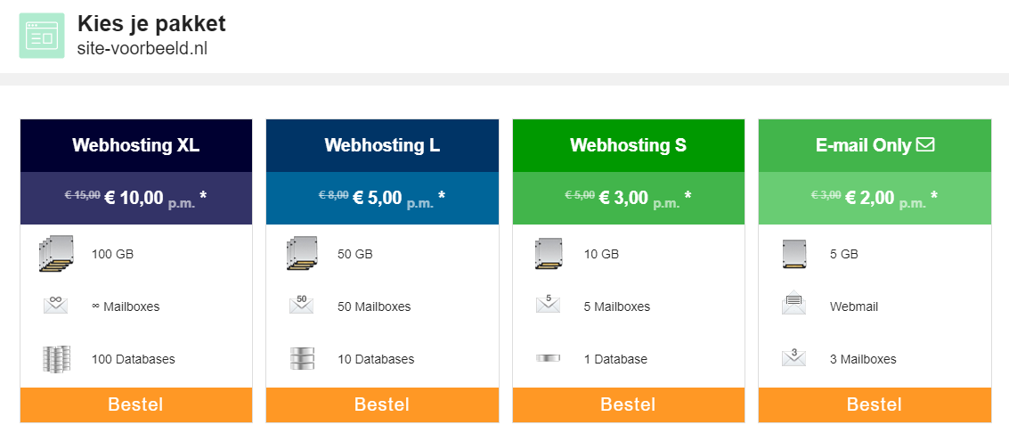 Kies hier het gewenste pakket uit