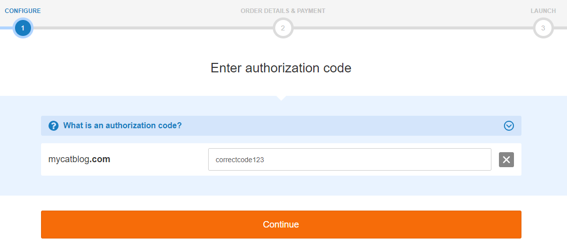 enter the auth code of your domain name