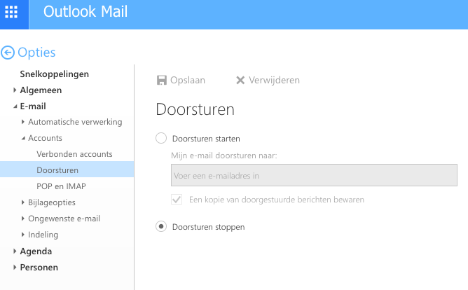 afbeelding van de Outlook doorstuur instellingen
