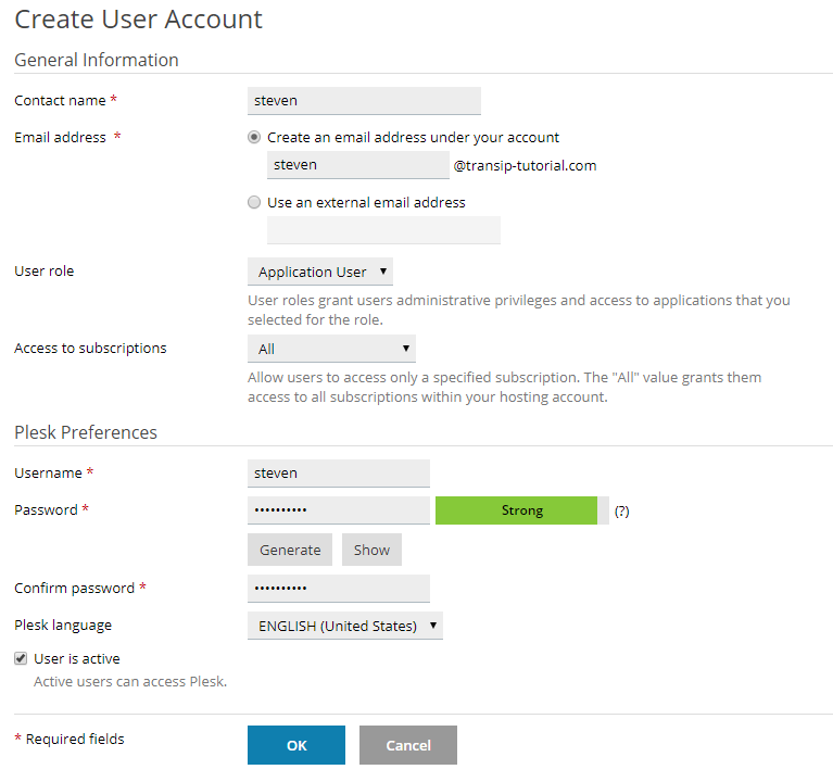 plesk create user account