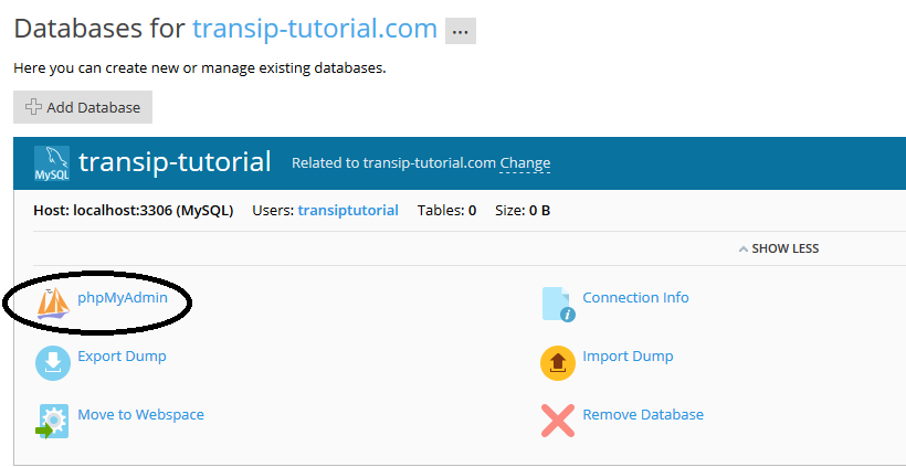 plesk databases phpmyadmin