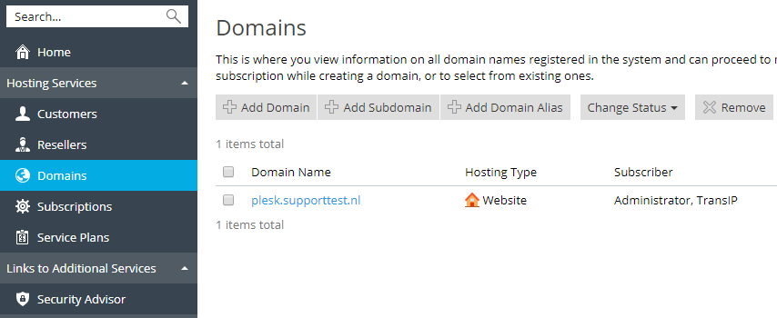 plesk domains overview