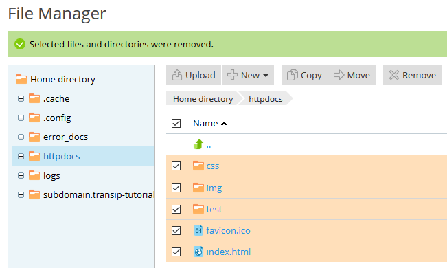 plesk file manager remove all files