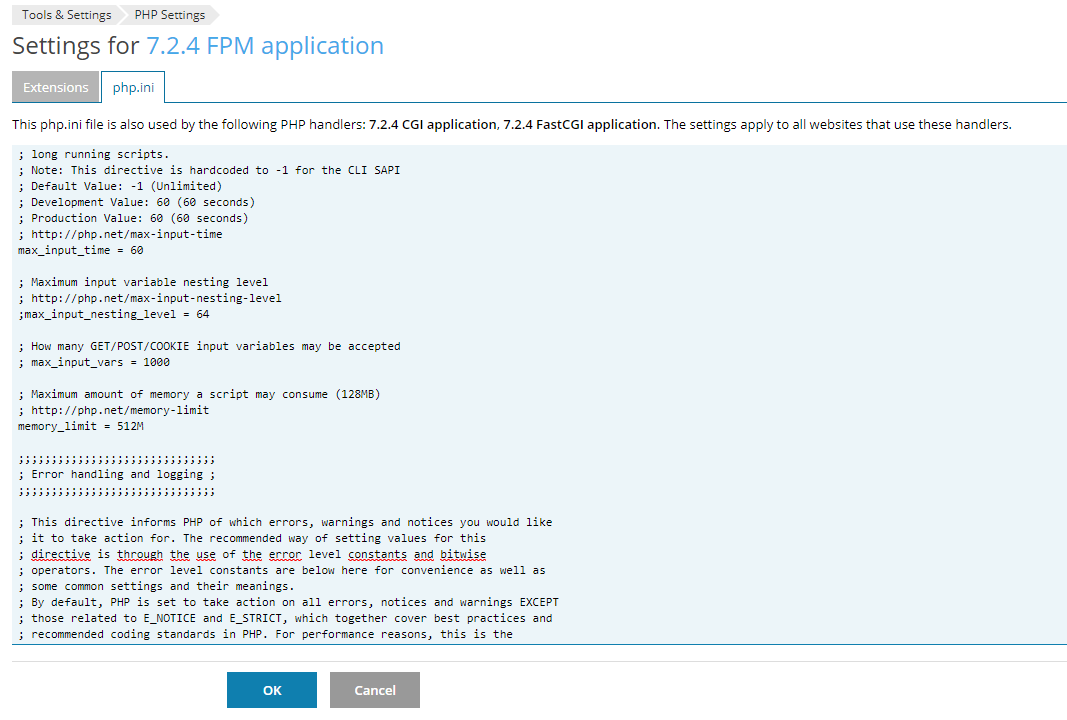 plesk php.ini settings