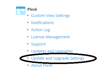 Plesk update and upgrade settings
