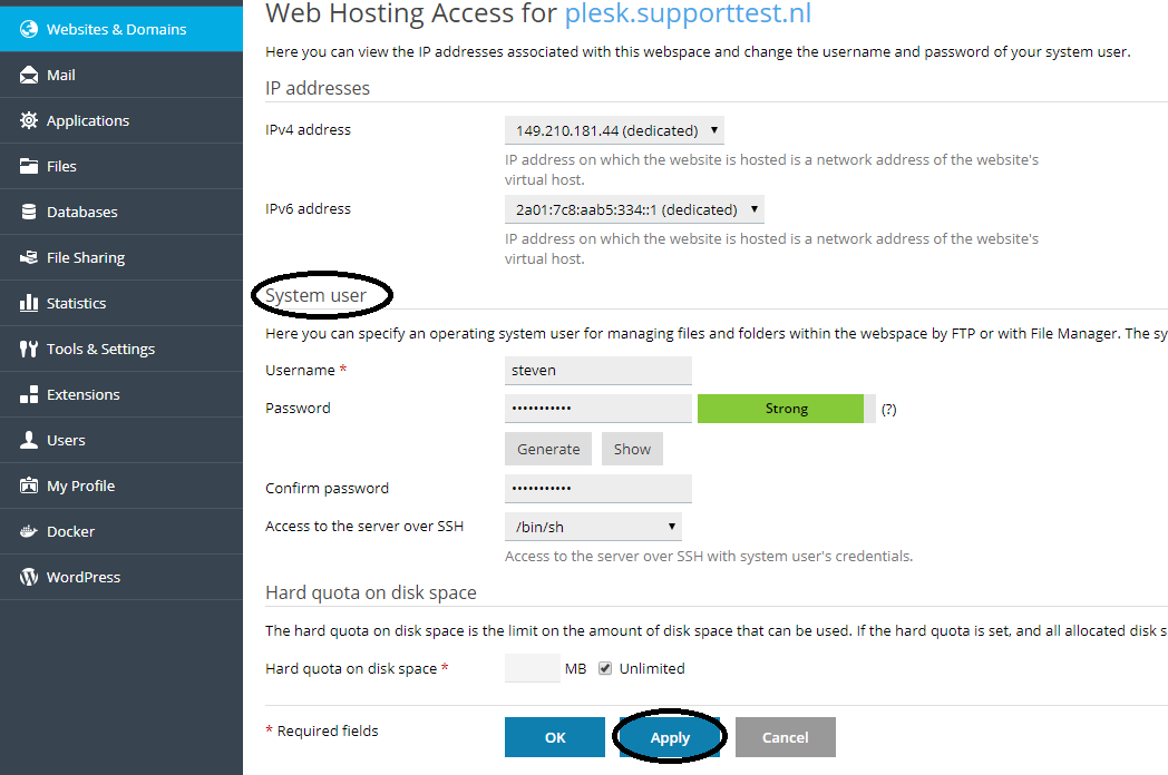 plesk web hosting access
