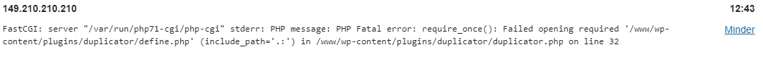 duplicator 500 error log melding