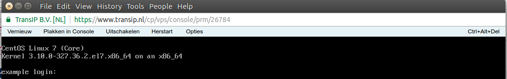 VPS console menu