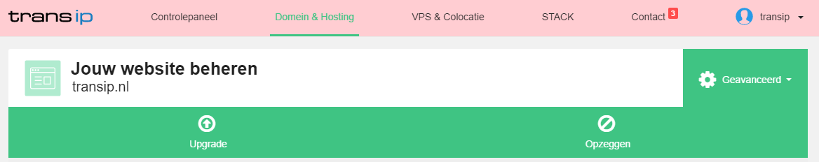 afbeelding van de upgrade knop van een webhostingspakket.
