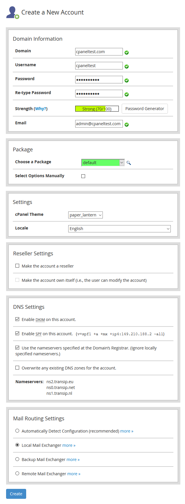 whm create new account