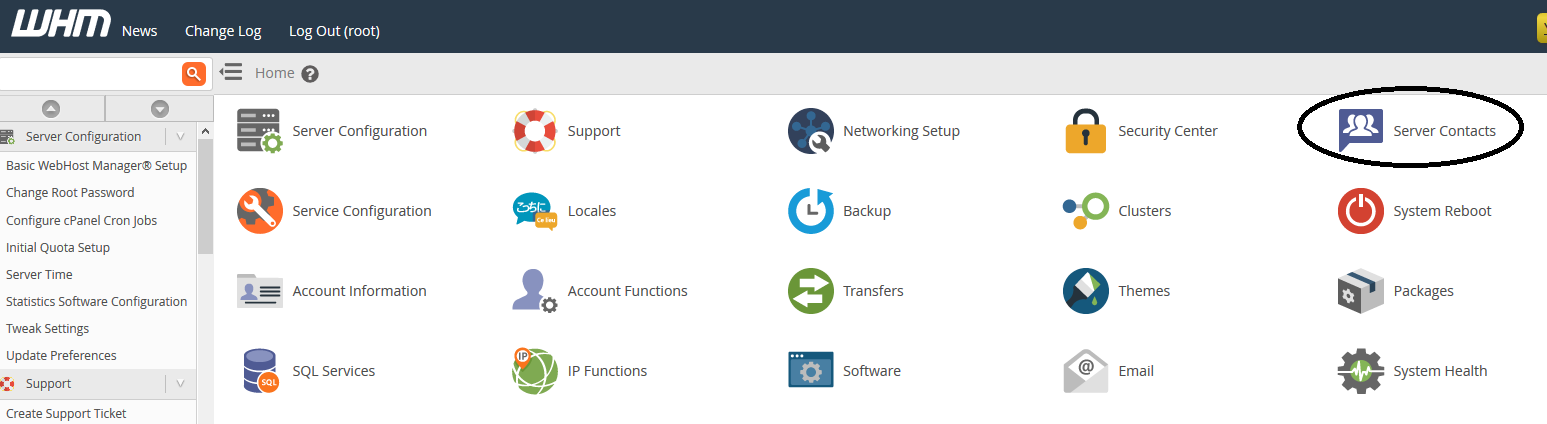 WHM server contacts