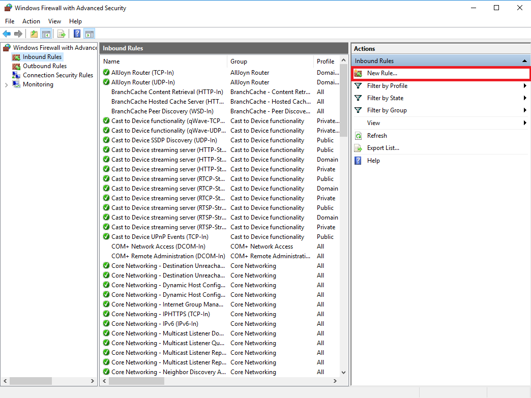 windows firewall new inbound rule