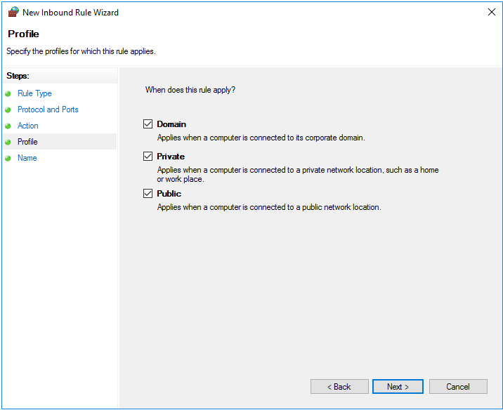 windows firewall new rule domain