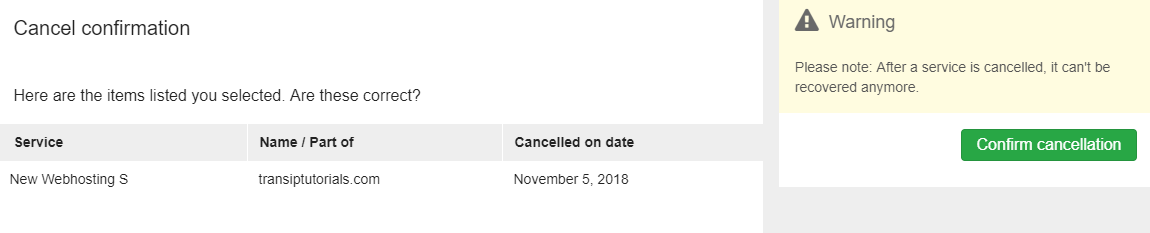 Confirm cancellation