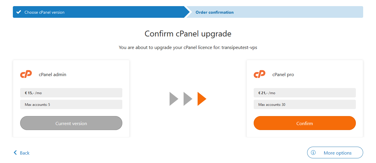 cp cpanel confirm upgrade