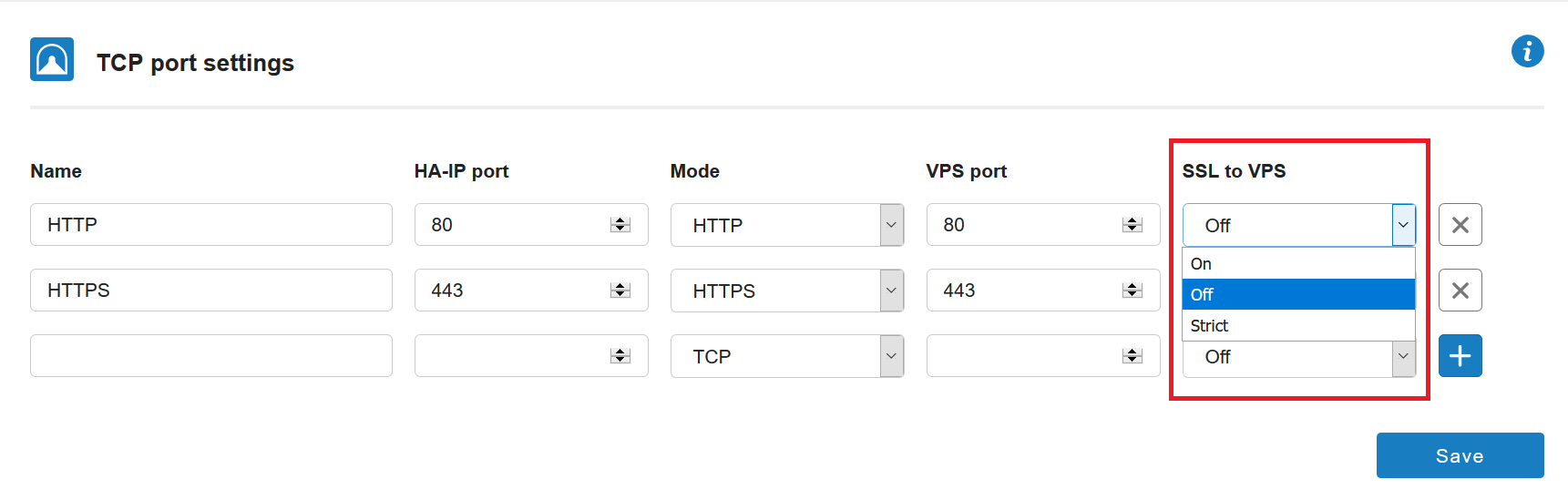 ha-ip tcp port settings SSL selection