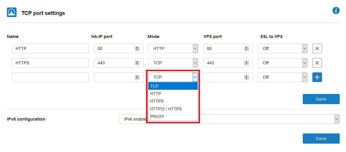 ha-ip tcp port settings