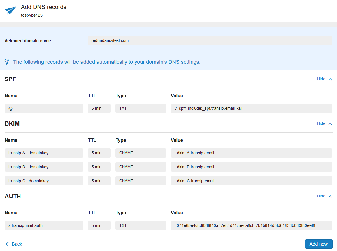 mailservice automatic dns records