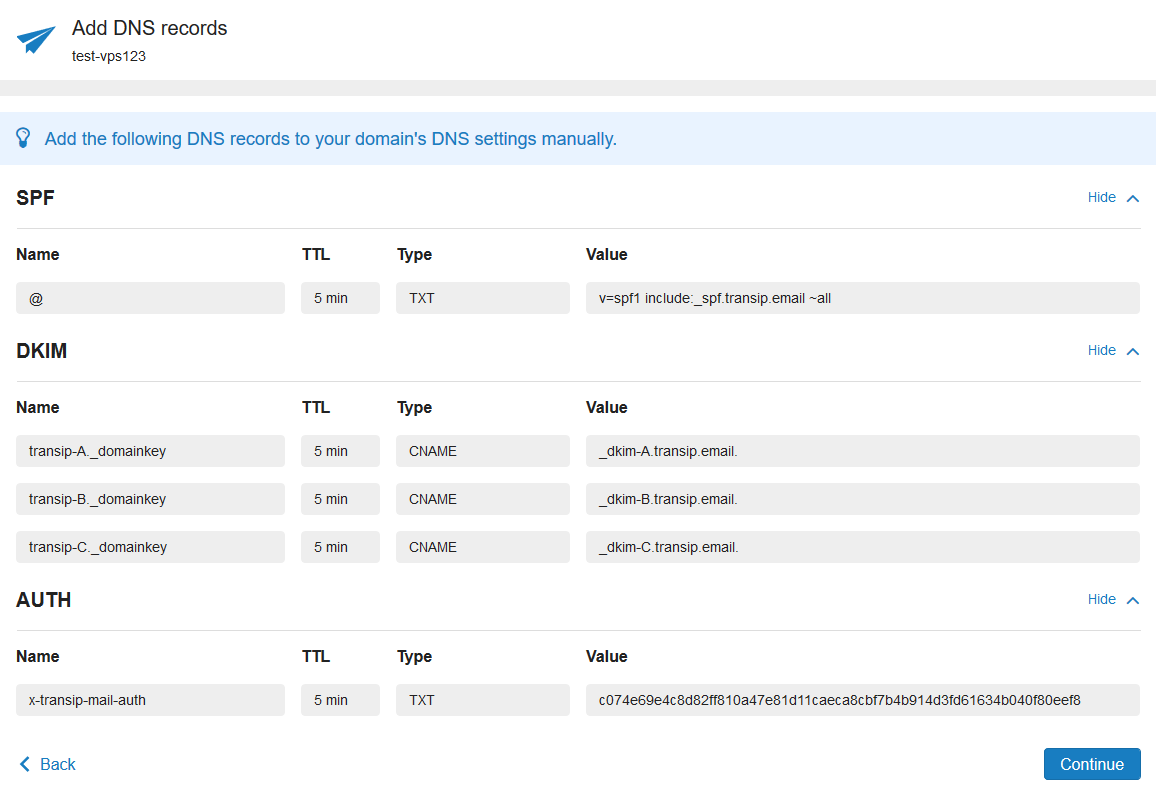 vps mailservice dns records