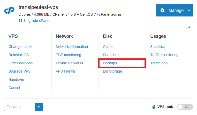 vps manage - backups