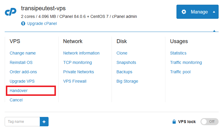 vps manage - handover