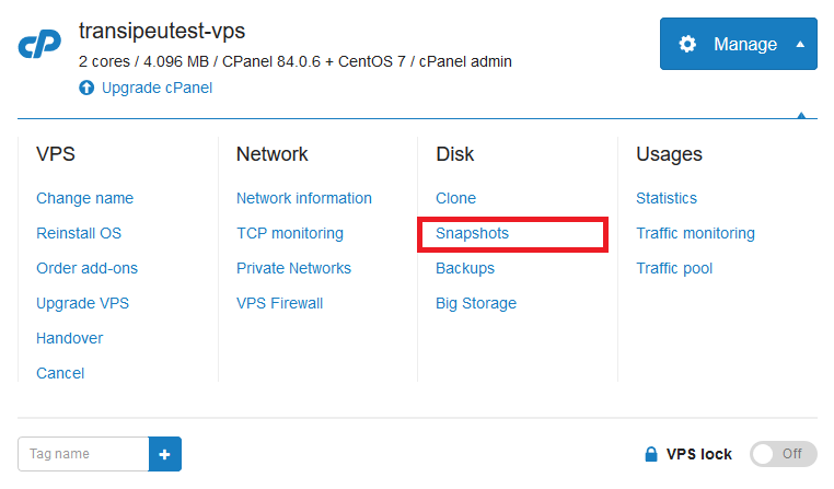 cp manage vps button - snapshots