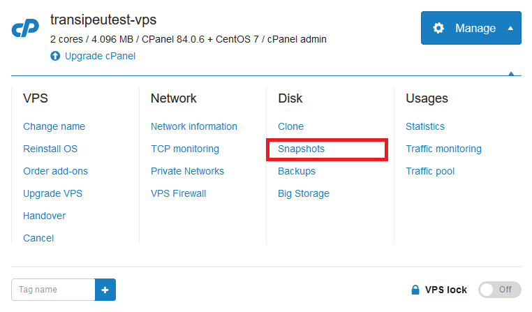 vps manage snapshots