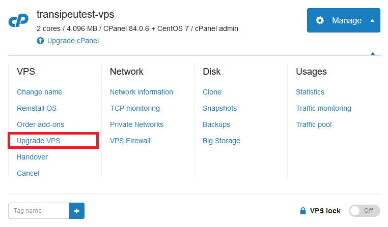 vps manage - upgrade