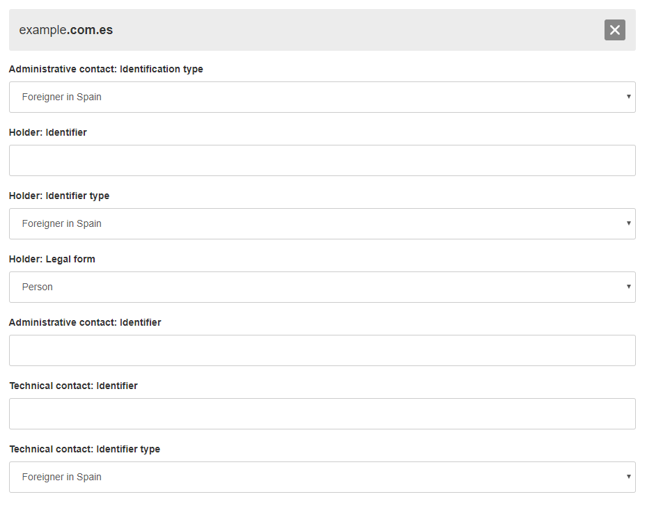 additional data registration transfer .com.es domain