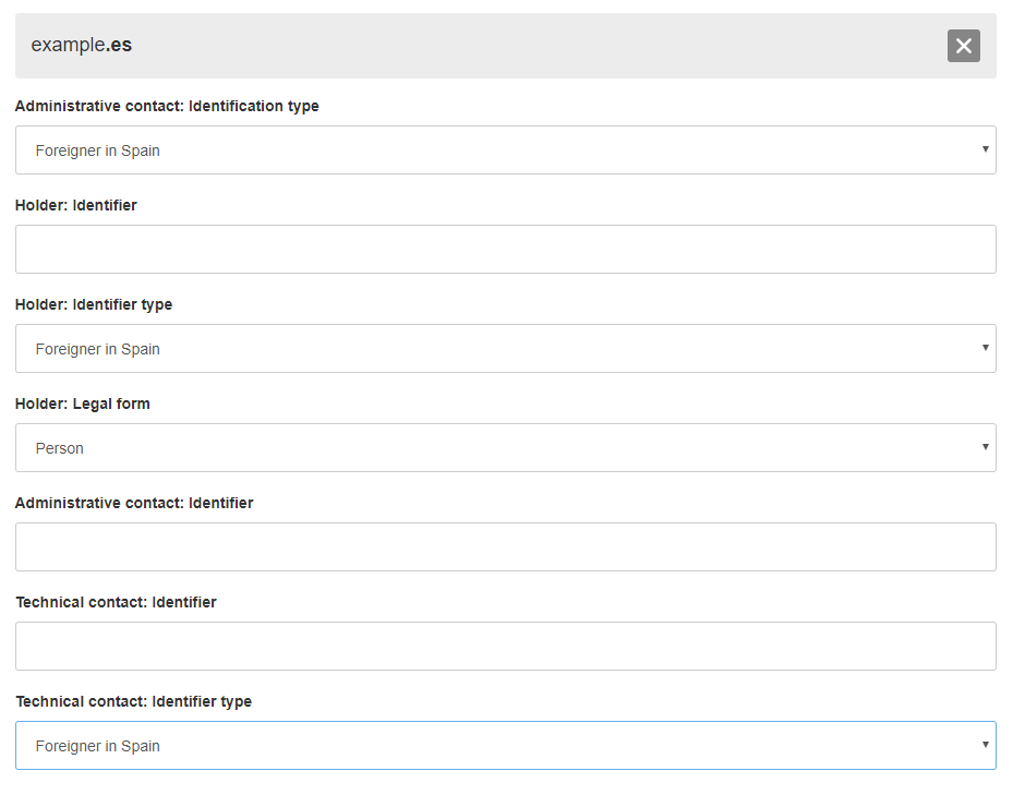 additional data registration transfer .es domain