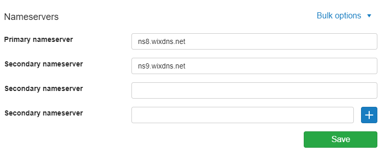 configure wix nameservers in your control panel